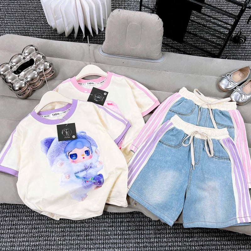 Bộ short jean bé gái hình Yooki