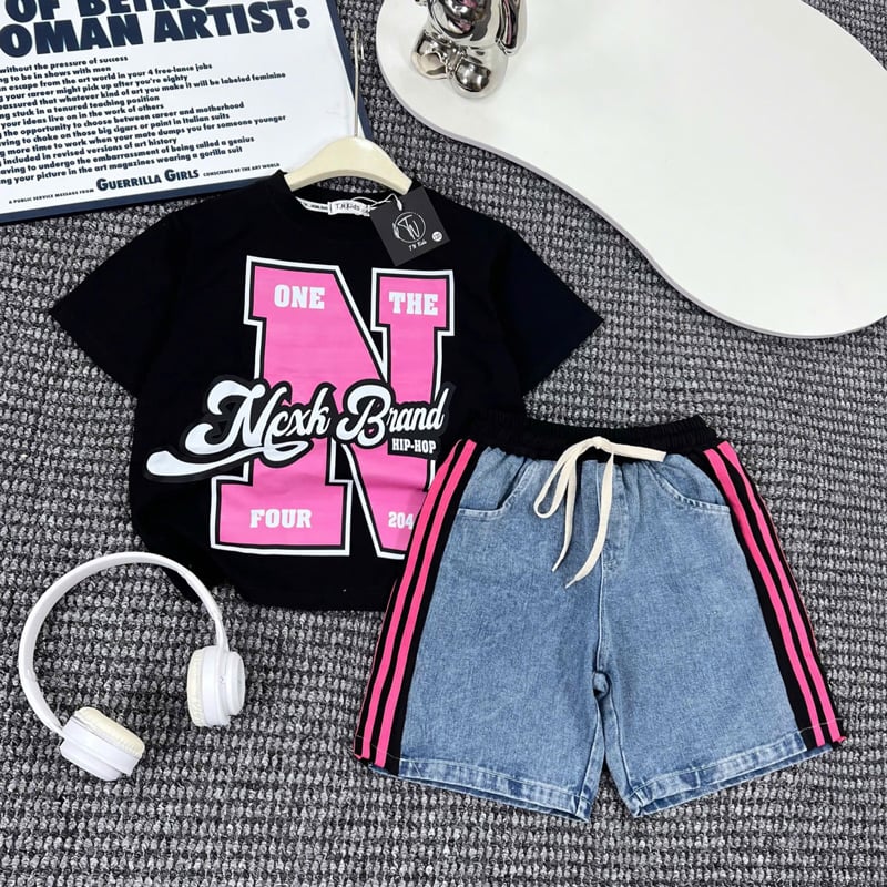 Bộ short jean bé gái N Brand
