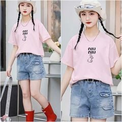 Bộ short jean bé gái thỏ NIU