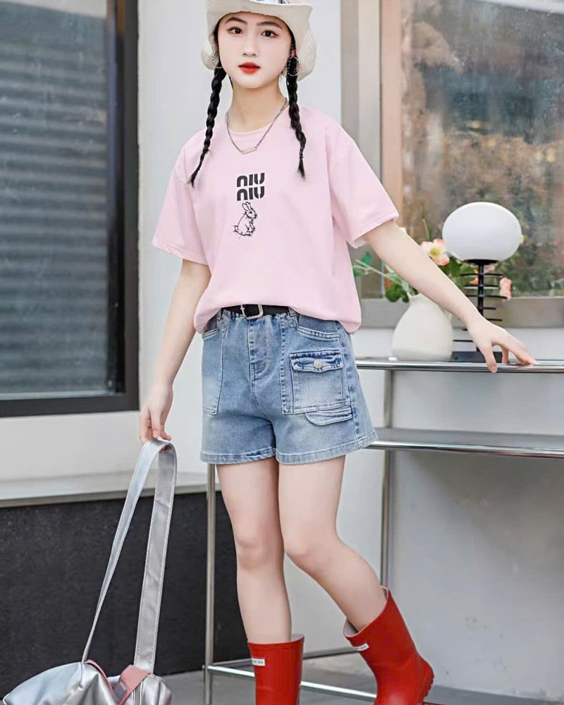 Bộ short jean bé gái thỏ NIU