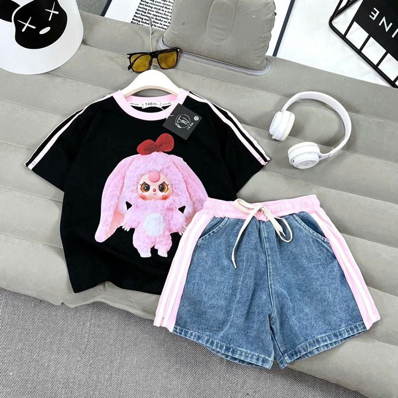Bộ short jean bé gái thỏ nơ Baby Three