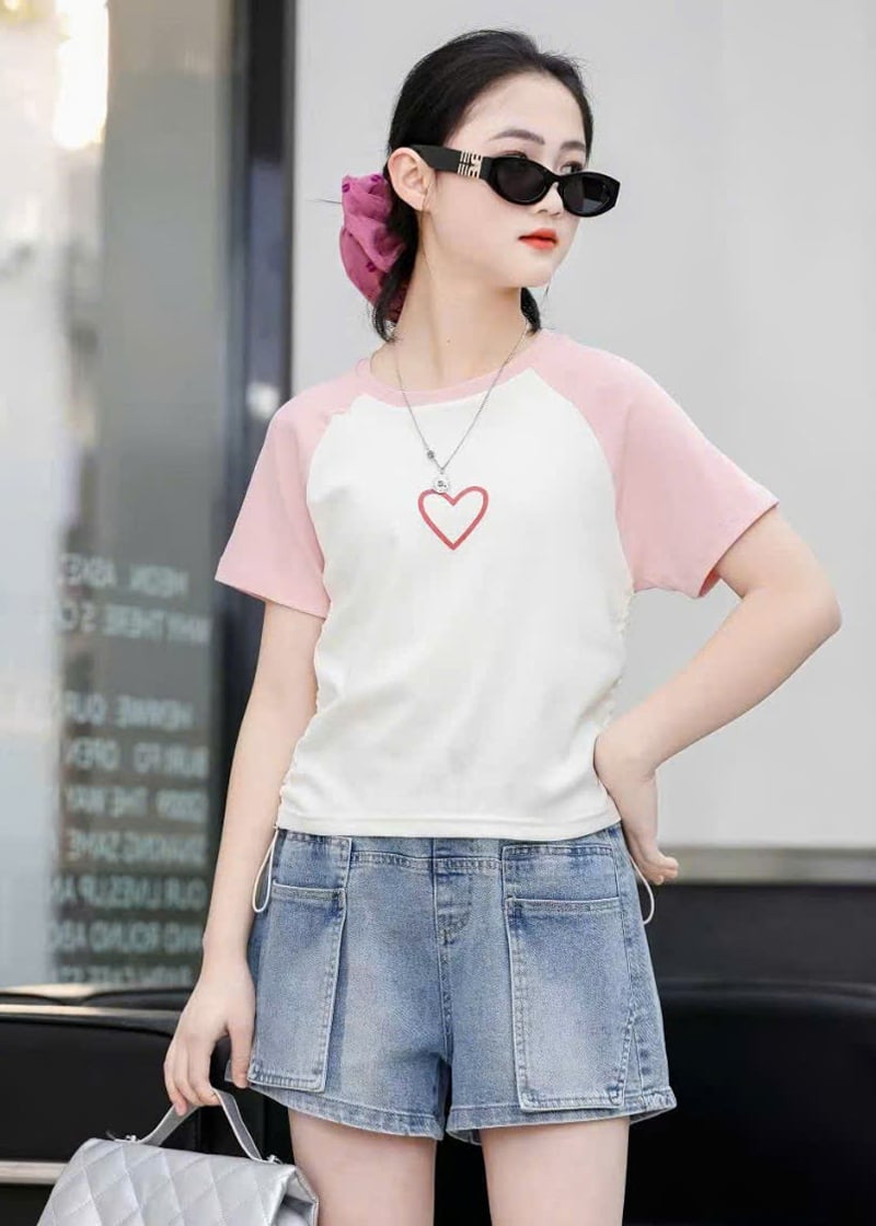 Bộ short jean bé gái trái tim