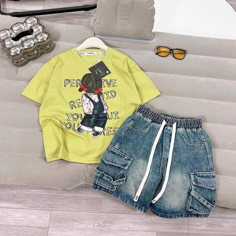 Bộ short jean bé gái túi hộp cô gái