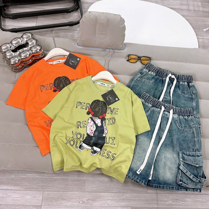 Bộ short jean bé gái túi hộp cô gái