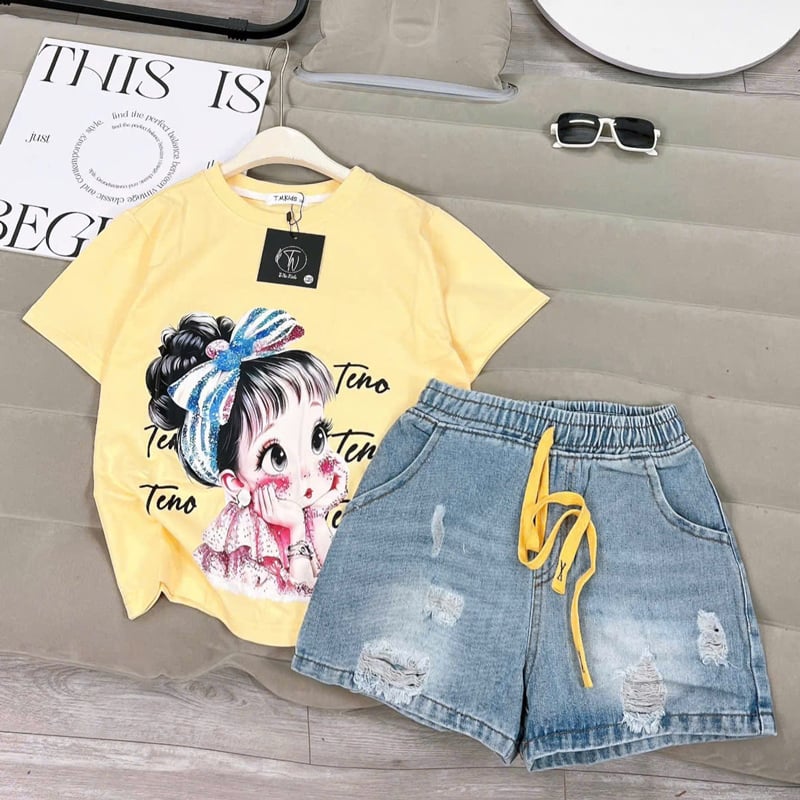 Bộ short jean cô gái TENO