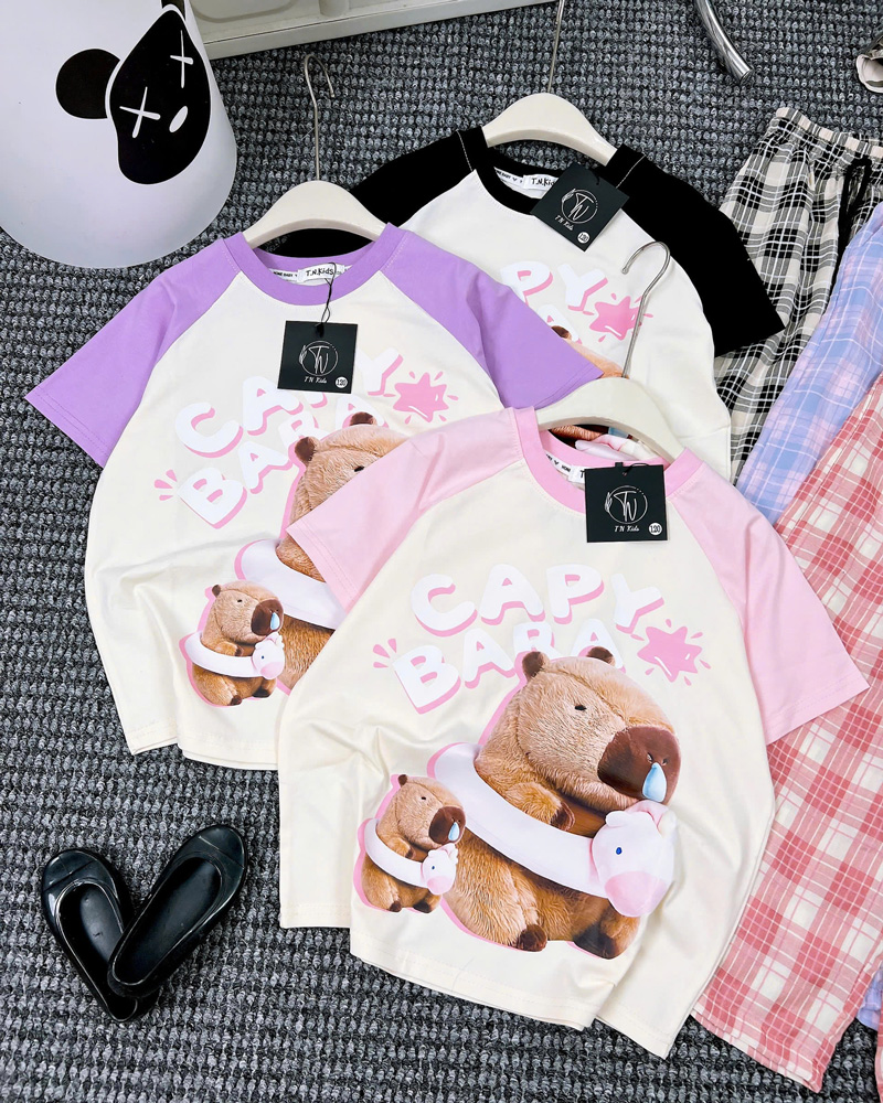 Bộ thun bé gái Capybara phao