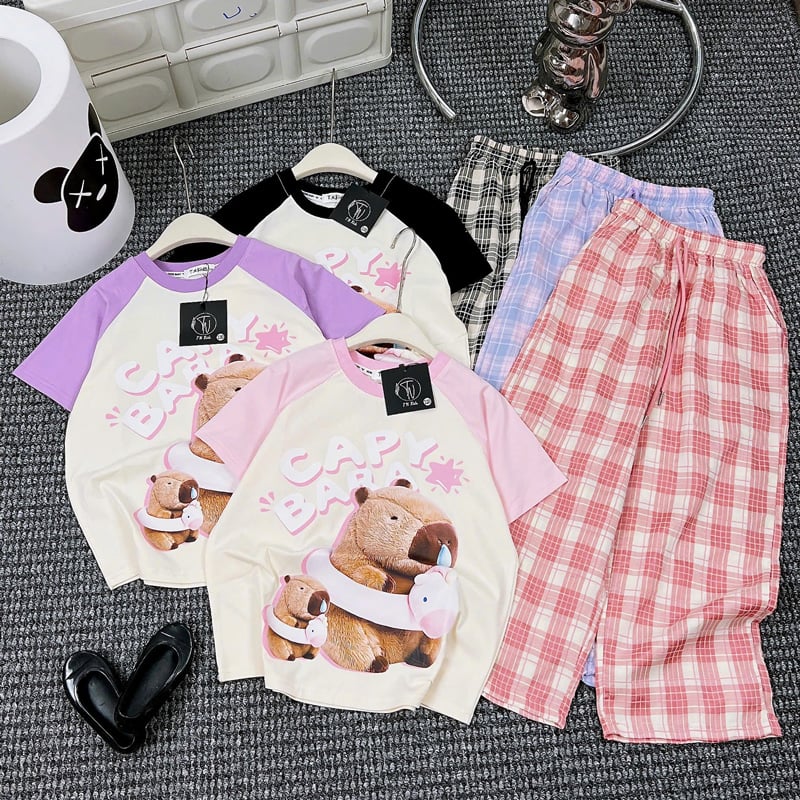 Bộ thun bé gái Capybara phao