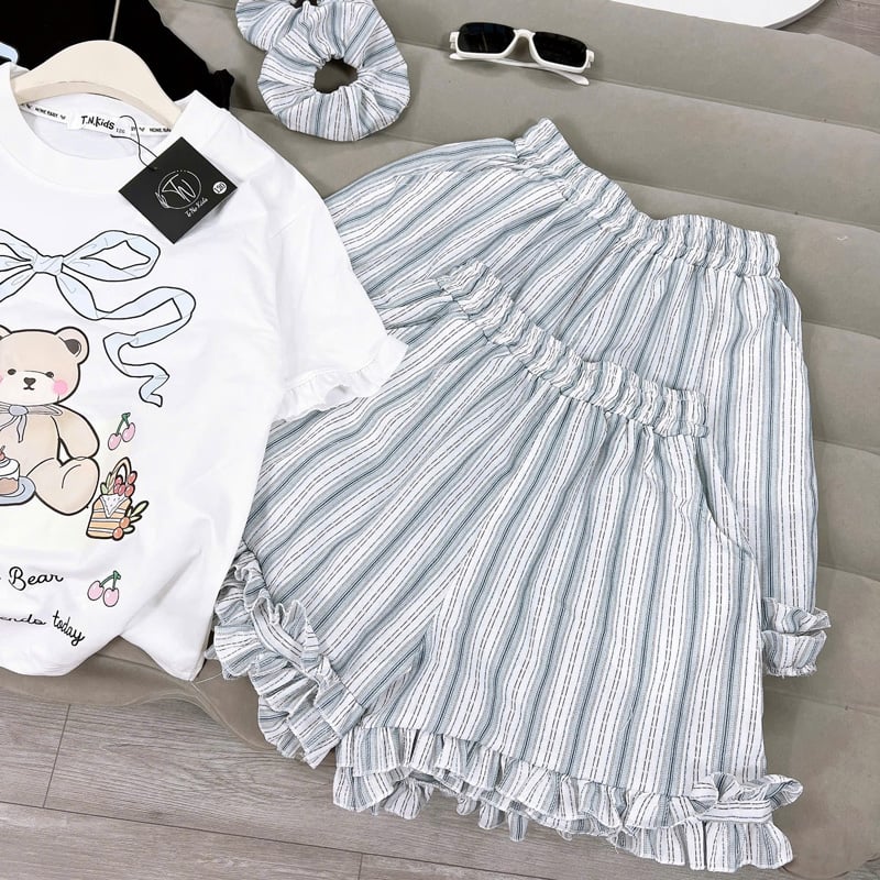 Bộ thun bé gái gấu bèo