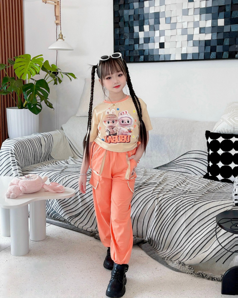 Bộ thun bé gái jogger Labubu