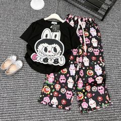 Bộ thun bé gái Labubu dài dây rút