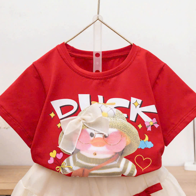 Bộ thun bé gái quần bí nơ vịt Duck