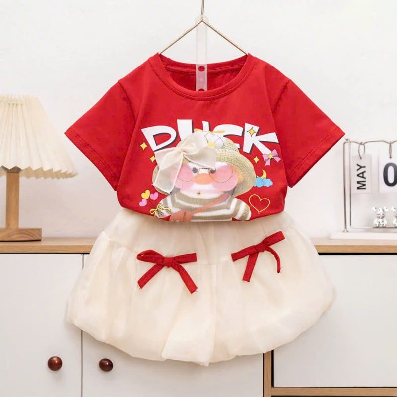 Bộ thun bé gái quần bí nơ vịt Duck