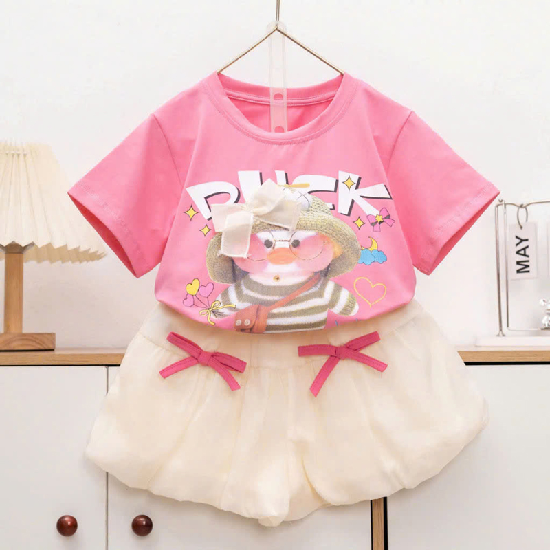 Bộ thun bé gái quần bí nơ vịt Duck