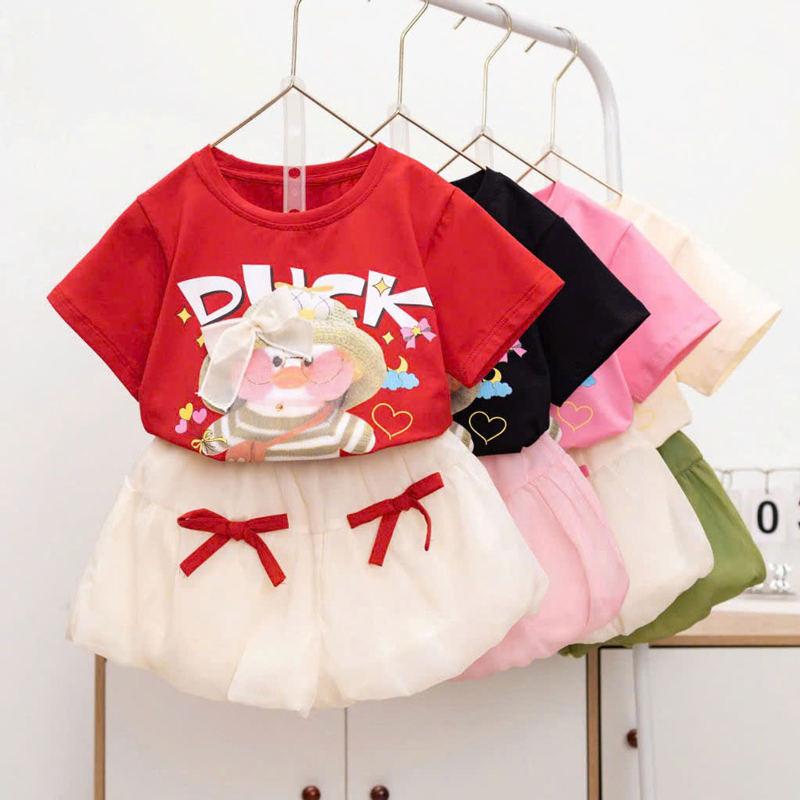 Bộ thun bé gái quần bí nơ vịt Duck