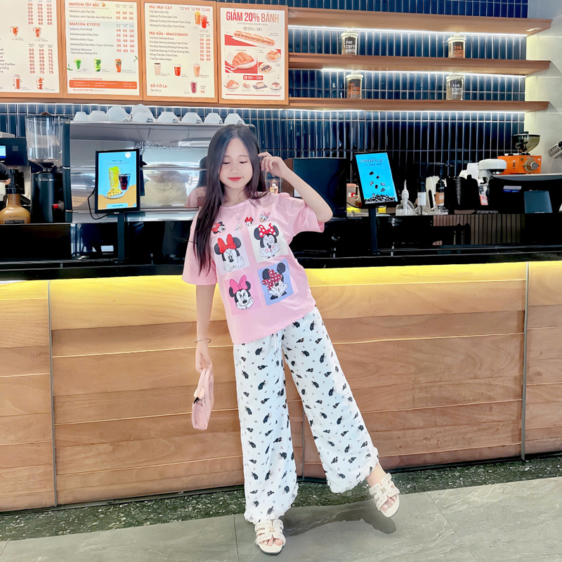 Bộ thun bé gái suông dài MICKEY