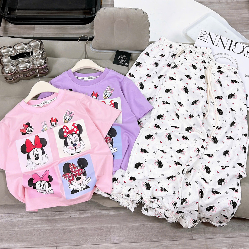 Bộ thun bé gái suông dài MICKEY