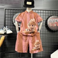 Bộ thun bé trai cổ trụ loang Labubu