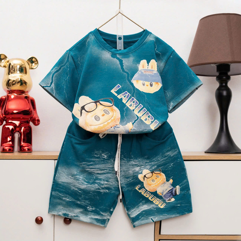 Bộ thun bé trai Labubu loang sét