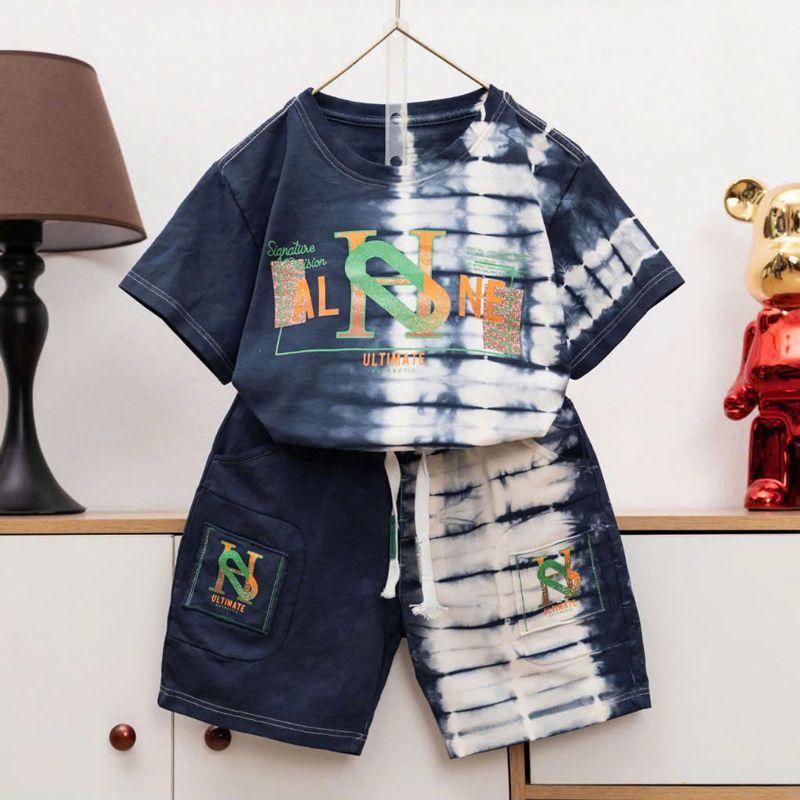 Bộ thun bé trai wash đá chữ ALH