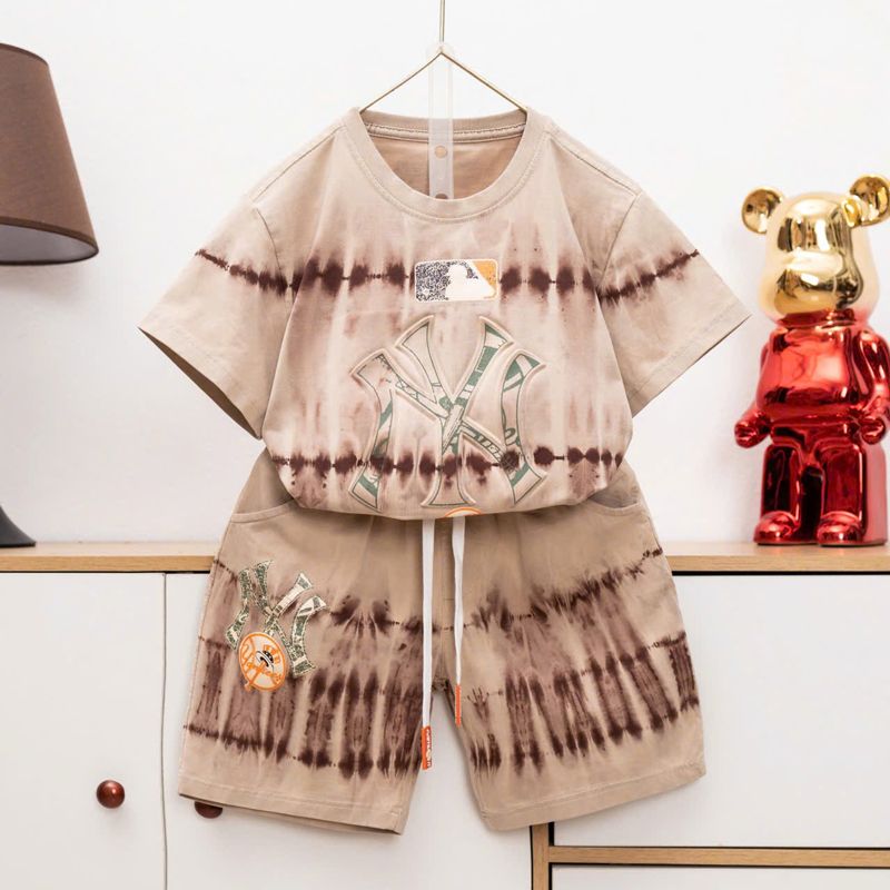 Bộ thun bé trai wash đá loang logo NY