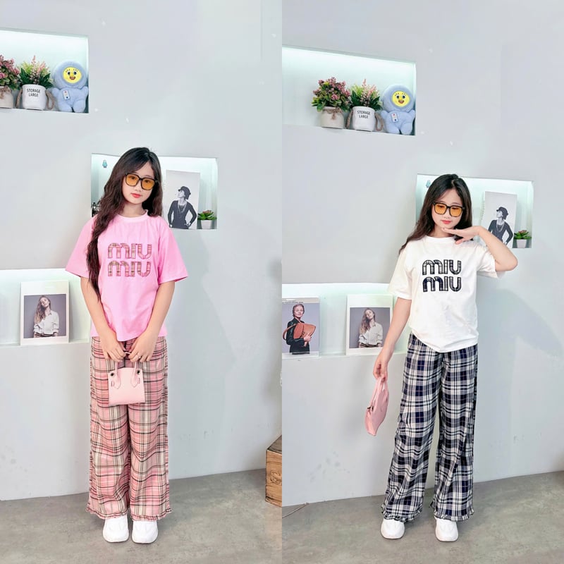 Bộ thun dài sọc bé gái Miu Miu