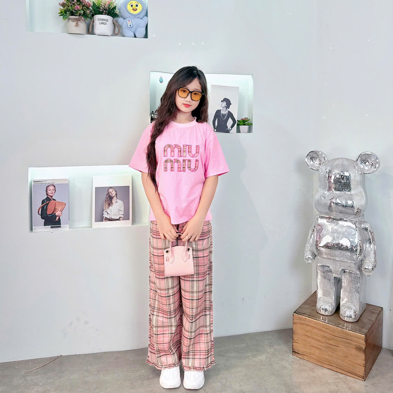 Bộ thun dài sọc bé gái Miu Miu