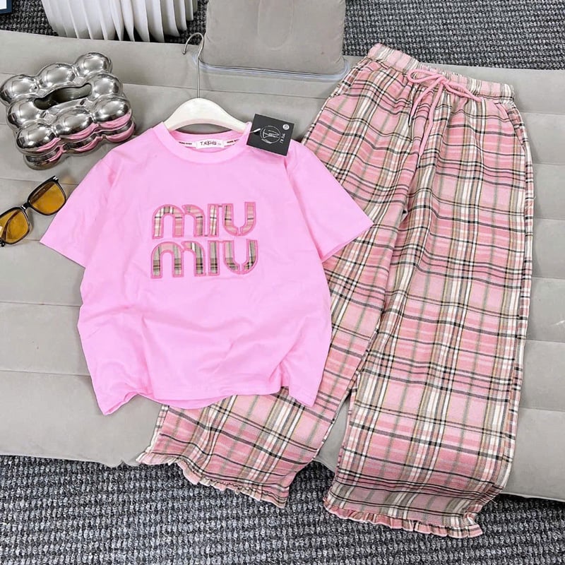 Bộ thun dài sọc bé gái Miu Miu