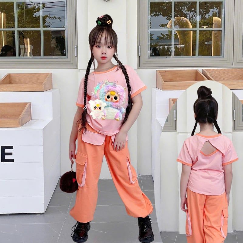 Bộ thun jogger bé gái Baby Three dây rút