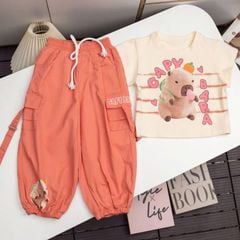 Bộ thun jogger bé gái Capybara quả cam (KP)