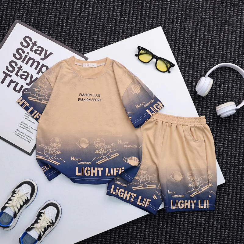 Bộ thun loang bé trai chữ Light