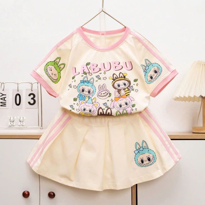 Bộ váy bé gái Labubu hoa lá