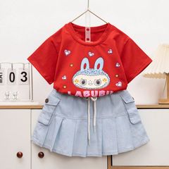 Bộ váy jean bé gái Labubu tim