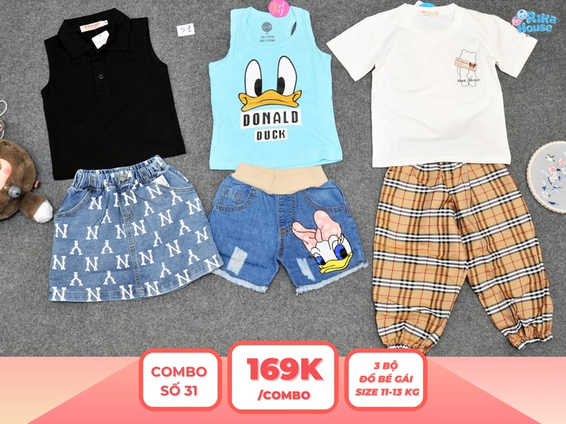 Combo 3 set đồ bé gái size 3