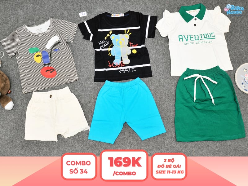 Combo 3 set đồ bé gái size 3