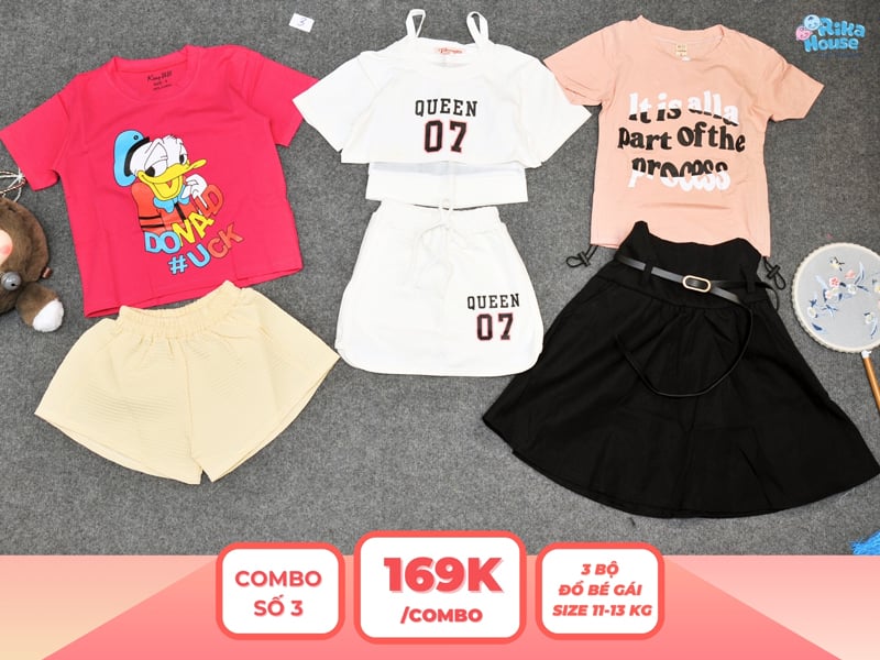 Combo 3 set đồ bé gái size 3