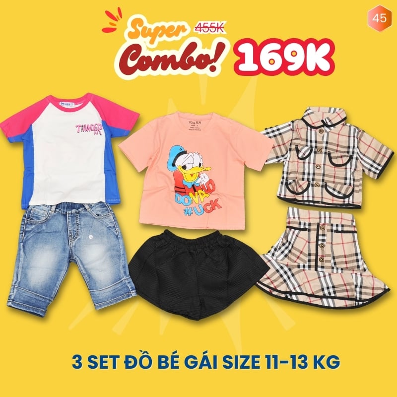 Combo 3 set đồ bé gái size 3
