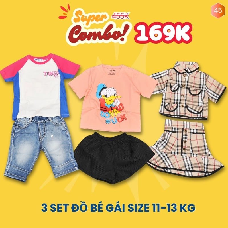 Combo 3 set đồ bé gái size 3