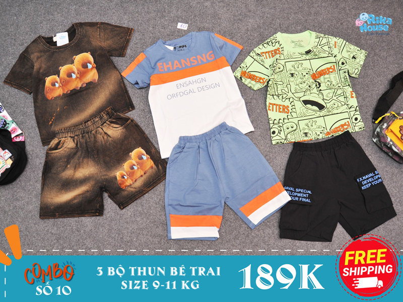Combo 3 bộ đồ thun bé trai size 2