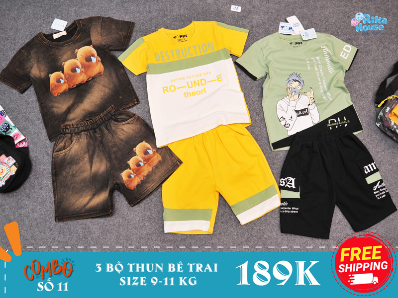 Combo 3 bộ đồ thun bé trai size 2