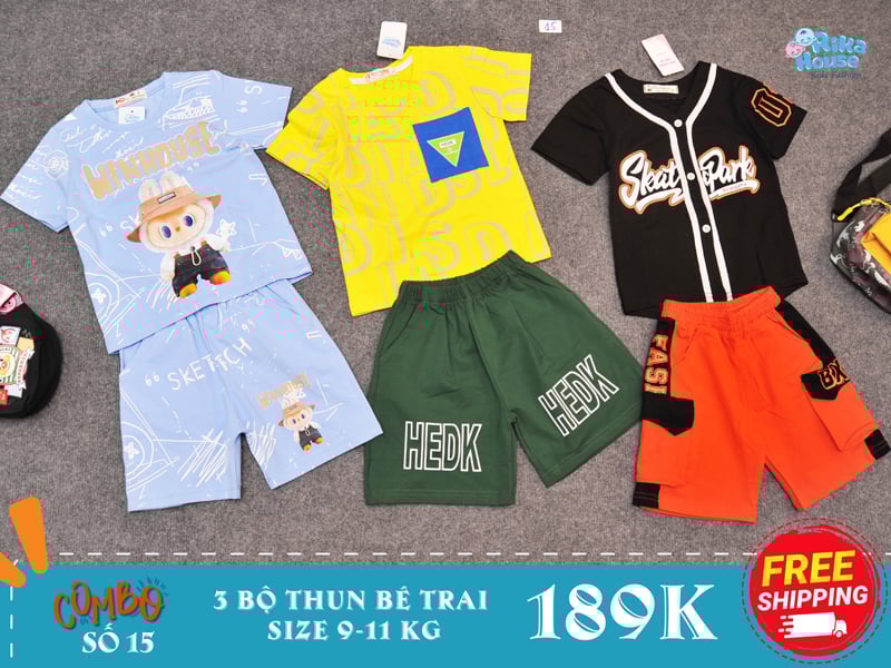 Combo 3 bộ đồ thun bé trai size 2