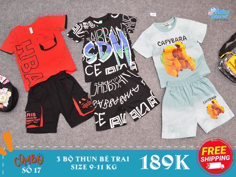 Combo 3 bộ đồ thun bé trai size 2