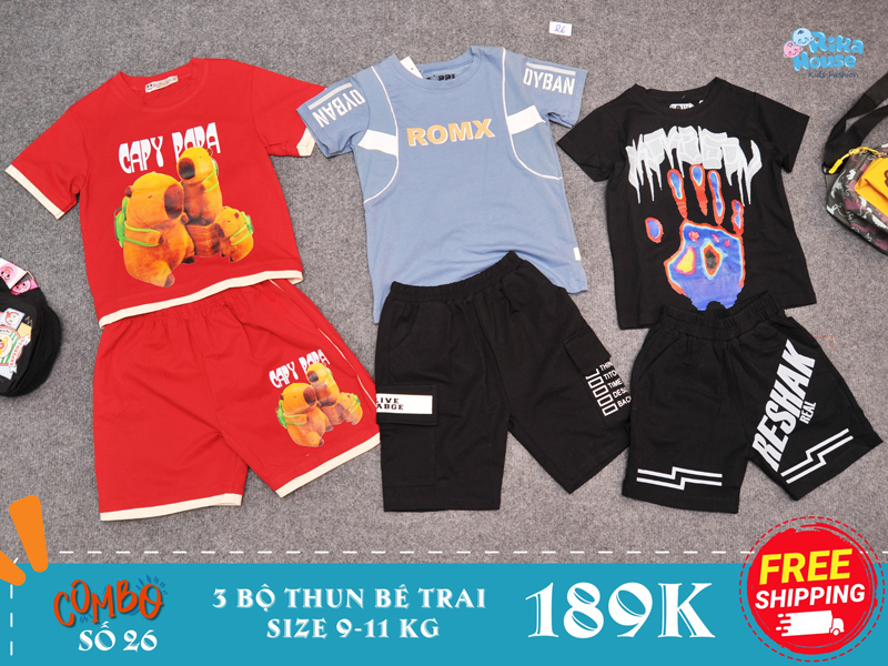 Combo 3 bộ đồ thun bé trai size 2