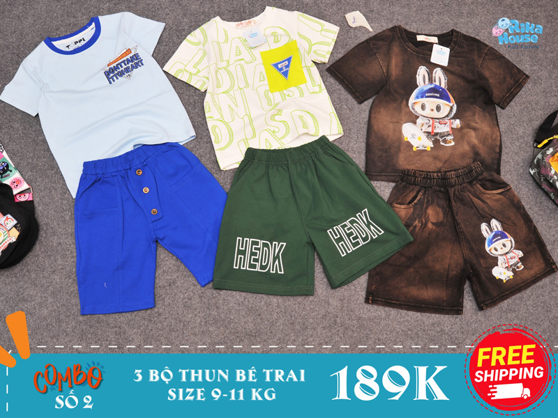 Combo 3 bộ đồ thun bé trai size 2