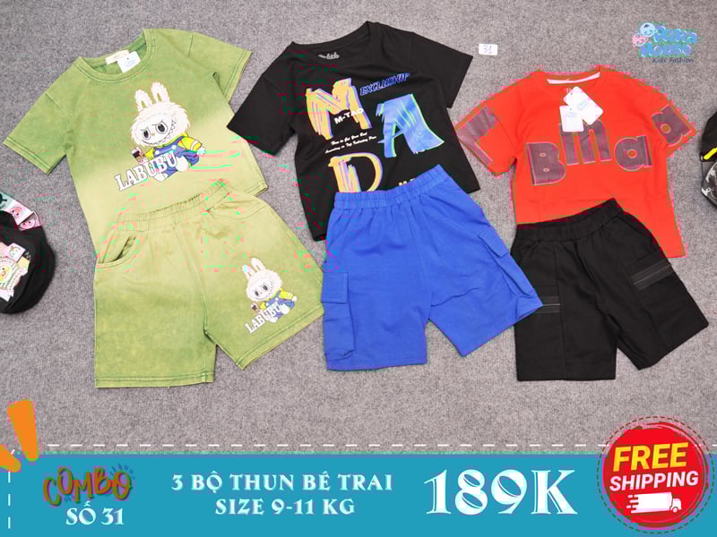 Combo 3 bộ đồ thun bé trai size 2