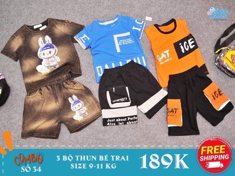Combo 3 bộ đồ thun bé trai size 2