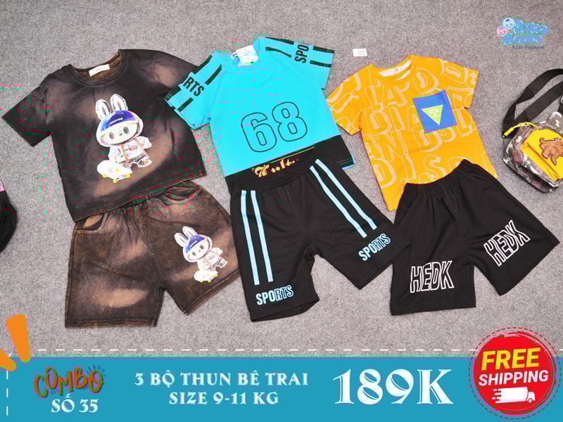 Combo 3 bộ đồ thun bé trai size 2