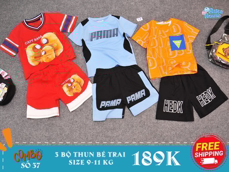 Combo 3 bộ đồ thun bé trai size 2
