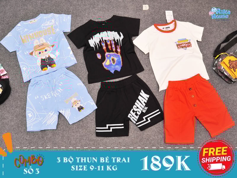 Combo 3 bộ đồ thun bé trai size 2