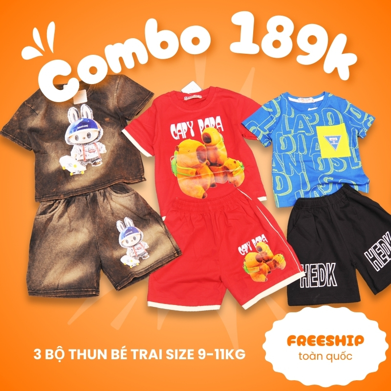 Combo 3 bộ đồ thun bé trai size 2