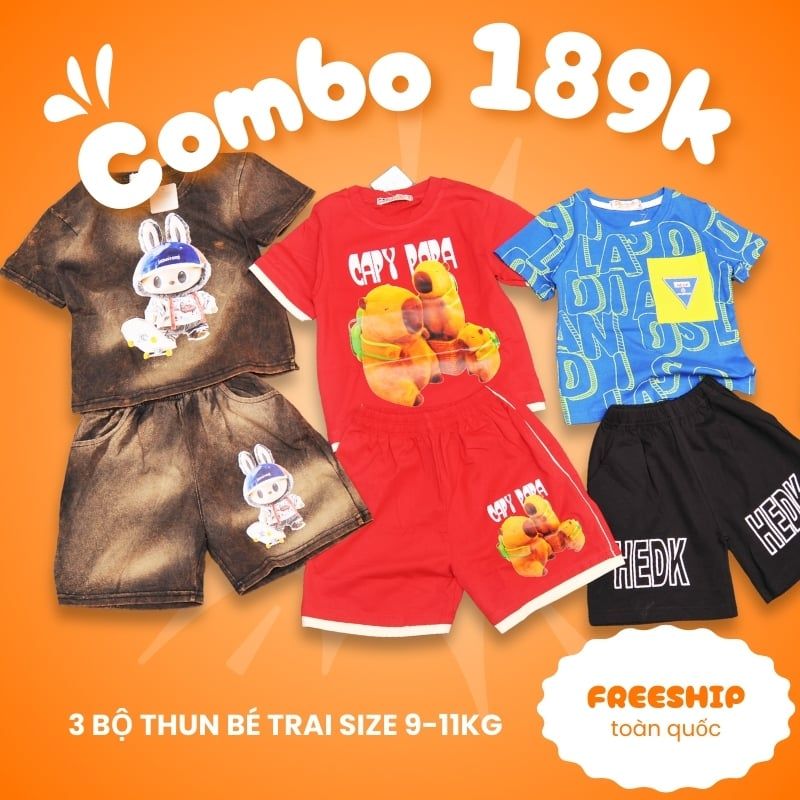 Combo 3 bộ đồ thun bé trai size 2